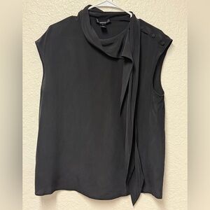 ST. JOHN Black Sleeveless Blouse with Draped Neckline Size Medium
